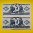 Kép 2/2 - 1969 20 forint sorszámkövető bakjegy pár Numizmatika-bankjegyek
