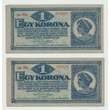Kép 1/2 - 1920 1 Korona Államjegy 2 db aUNC papírpénz - sorszámközeli pár 