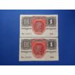 Kép 1/2 - 1916 1 Korona sorszámkövető bankjegy pár 1 szám ugrással