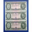 Kép 1/2 - 1969 10 forint 3 darab sorszámkövető UNC bankjegy