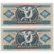 Kép 2/2 - 1965 20 Forint sorszámkövető bankjegy pár XF