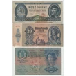 Kép 1/2 - Magyar Pénztörténet Trió, Forint - Pengő - Korona 3 db-os vegyes, magyar bankjegy sor