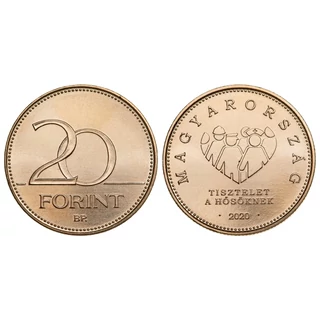 2020 20 forint "Tisztelet a hősöknek" verdefényes emlék érme rollniból
