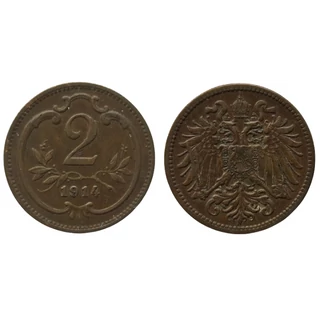 1914 2 Heller bronz érme