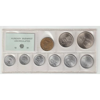 1981 Magyar Népköztársaság – „Budapest UNC” fóliás forgalmi sor (9 db verdefényes érme)