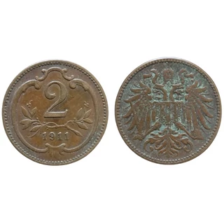 1911 2 Heller bronz érme