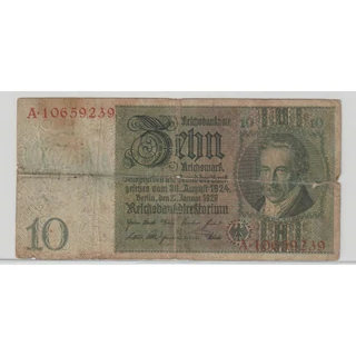 1929 10 Reichsmark bankjegy  Németország Reichsbanknote