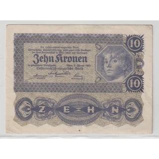 1922 10 Kronen Osztrák bankjegy