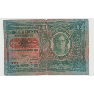 1912 100 korona bankjegy (Deutschösterreich felülnyomással)