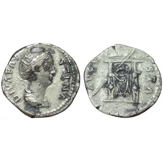 Diva Faustina Denarius, római ezüst érme – Kr.u. 144-146, RIC 377