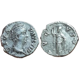 Diva Faustina Denarius, római ezüst érme CERES – Kr.u. 141, RIC 362