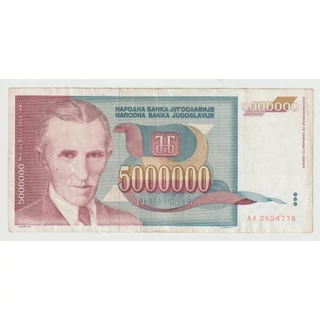 1993 5000000 dinár bankjegy Jugoszlávia
