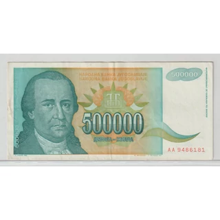 1993 500000 dinara bankjegy (Jugoszlávia) – Dositej Obradović portréjával