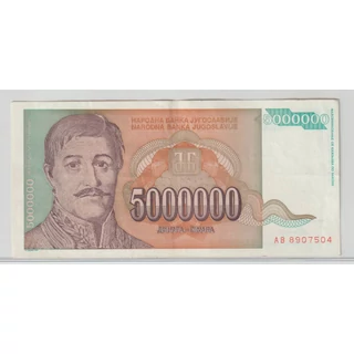 1993 5000000 dinár bankjegy Jugoszlávia