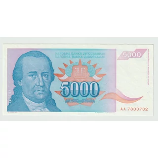 1994 5000 Dinara bankjegy, Jugoszlávia – Dositej Obradović