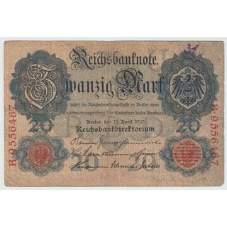 1910 Zwanzig Mark - német 20 márka bankjegy - Reichsbanknote