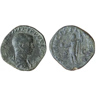 Philip II. Sestertius, római bronz érme – Kr.u. 245-247, RIC 256a