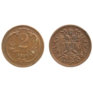 1914 2 Heller bronz érme