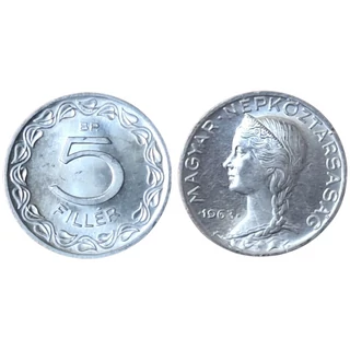 1963 5 Fillér aUNC verdefényes forgalmi érme eredeti, 1964-es csomagolású MNB papír tasakból!