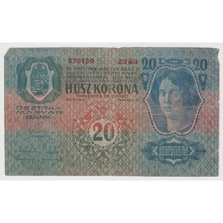 1913 20 korona bankjegy Numizmatika-bankjegyek