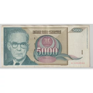 1992 5000 dinara bankjegy (Jugoszlávia) – Ivo Andrić portréjával