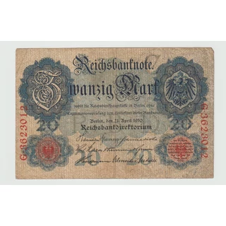1910 Zwanzig Mark - német 20 márka bankjegy - Reichsbanknote