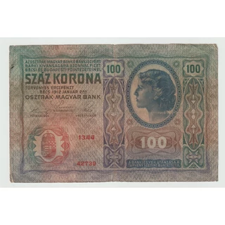 1912 100 korona bankjegy Numizmatika-bankjegyek