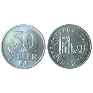 1988 50 fillér UNC forgalmi érme – Magyar Népköztársaság, Erzsébet híd