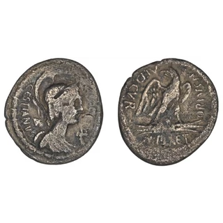 Marcus Plaetorius Cestianus Denarius, római ezüst érme – Kr.e. 67, RRC 409