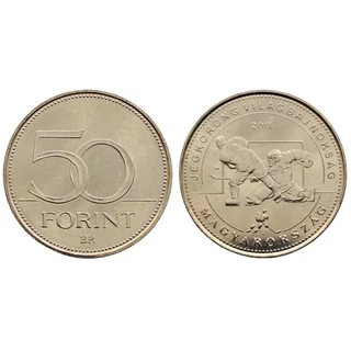2018 50 forint Jégkorong világbajnokság verdefényes emlékérme rollniból