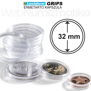 Leuchtturm GRIPS Érmetartó kapszula 32 mm-es belső átmérővel, peremes kivitel 25 db-os csomag
