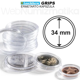 Leuchtturm GRIPS Érmetartó kapszula 34 mm-es belső átmérővel, peremes kivitel 25 db-os csomag