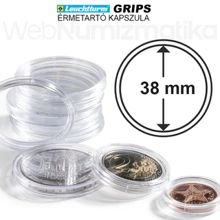 Leuchtturm GRIPS Érmetartó kapszula 38 mm-es belső átmérővel, peremes kivitel 25 db-os csomag