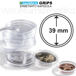 Leuchtturm GRIPS Érmetartó kapszula 39 mm-es belső átmérővel, peremes kivitel 25 db-os csomag