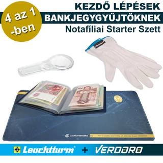 Notafíliai Starter, Kezdőcsomag BANKJEGYGYŰJTŐKNEK, 4 az 1-ben: Bankjegyalbum, Nagyító, Kesztyű, Munkaszőnyeg