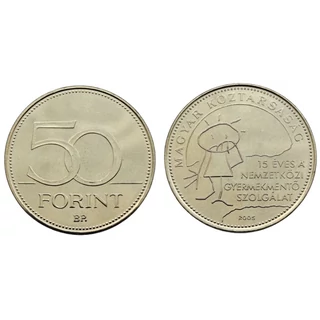 2005 50 forint Nemzetközi gyermekmentő szolgálat verdefényes emlékérme rollniból