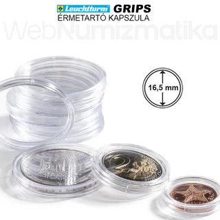 Leuchtturm GRIPS Érmetartó kapszula 16,5 mm-es belső átmérővel, peremes kivitel 25 db-os csomag