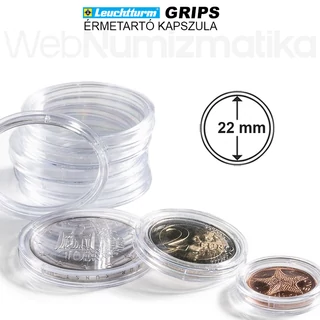 Leuchtturm GRIPS Érmetartó kapszula 22 mm-es belső átmérővel, peremes kivitel 25 db-os csomag