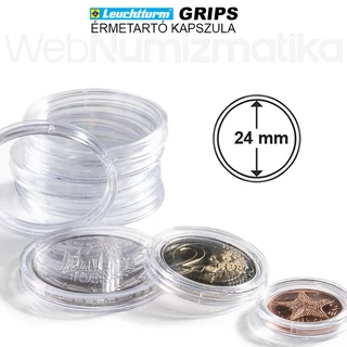 Leuchtturm GRIPS Érmetartó kapszula 24 mm-es belső átmérővel, peremes kivitel 25 db-os csomag