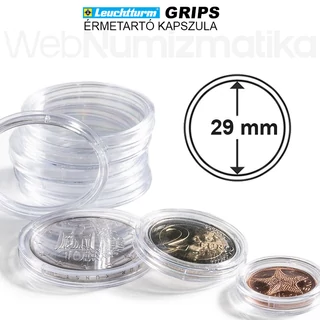 Leuchtturm GRIPS Érmetartó kapszula 29 mm-es belső átmérővel, peremes kivitel 25 db-os csomag