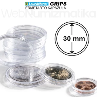 Leuchtturm GRIPS Érmetartó kapszula 30 mm-es belső átmérővel, peremes kivitel 25 db-os csomag