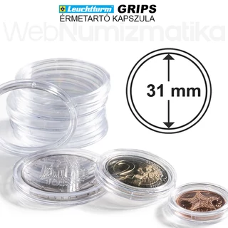 Leuchtturm GRIPS Érmetartó kapszula 31 mm-es belső átmérővel, peremes kivitel 25 db-os csomag