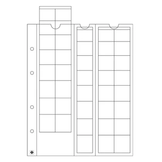 Leuchtturm OPTIMA érmetartó lap, 40 db érméhez (5 db teljes Euro érme sor tárolásához) 17-26 mm Ø-ig, átlátszó