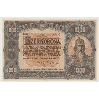 1920 1000 Korona Államjegy UNC