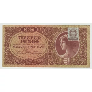 1945 10 000 pengő (barna bélyeggel) bankjegy VF