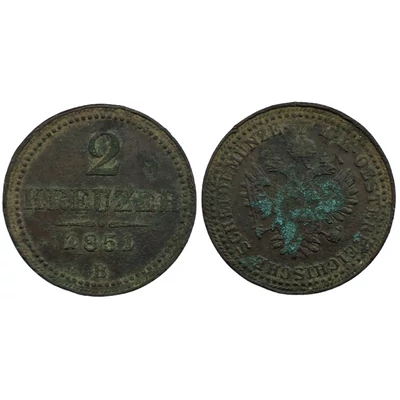 1851 2 Kreuzer (Krajcár) érme, "B" verdejel