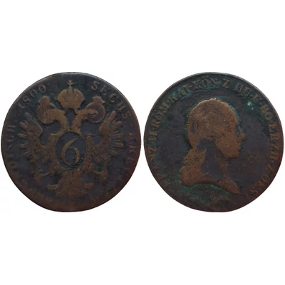 1800 I. Ferenc 6 Krajcár réz érme