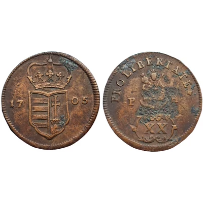 1705 XX Poltura réz érme II. Rákóczi Ferenc É.H. 1130.a