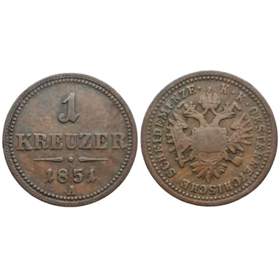 1851 1 Kreuzer (Krajcár) érme, "A" verdejel