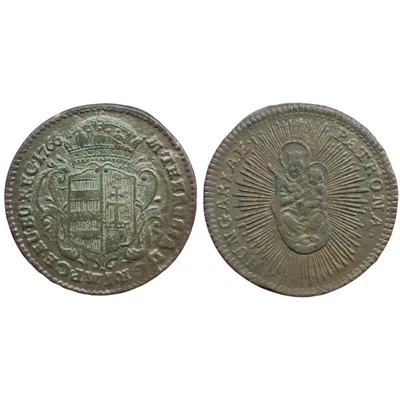 1766 réz Dénár – Mária Terézia, Patrona Hungariae motívummal